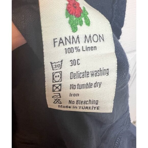 Fanm Mon Flame Size Mini Linen One Sleeve L Ruffle Hem Floral Embroidery Dress - Picture 8 of 11